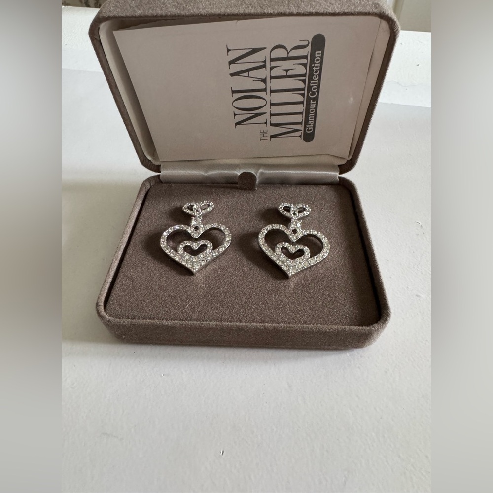 Nolan Miller Silver Heart Earrings with Sparkling Accents